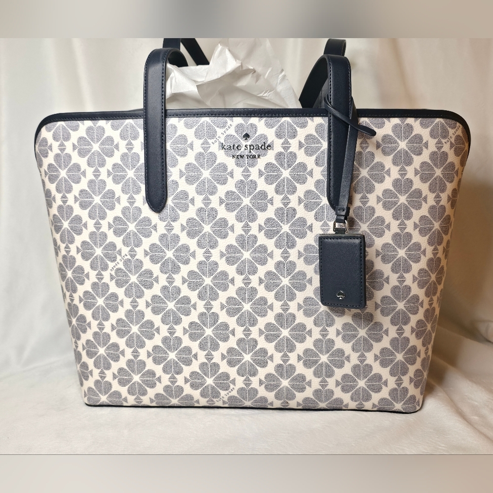 Kate Spade New York Flower Large Tote Bag - Navy Blue and White